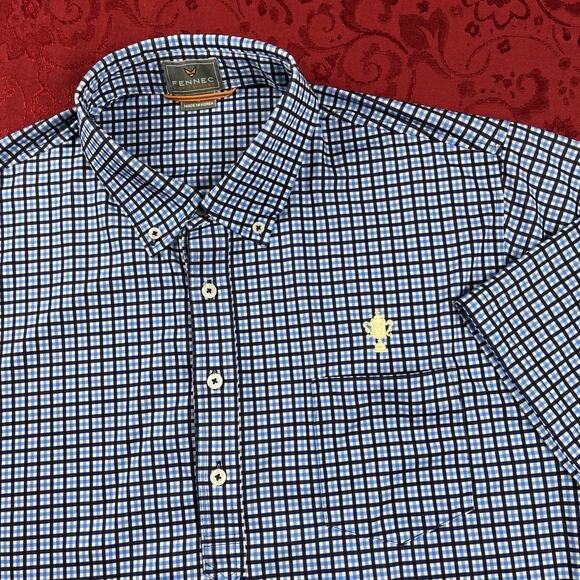 Fennec Polo Shirt Mens L Blue Check US Open Semple Trophy Logo Brookside Sport - Picture 1 of 12